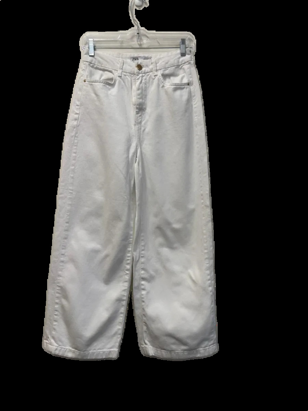 ZARA Wide Leg White Denim Jeans High Rise